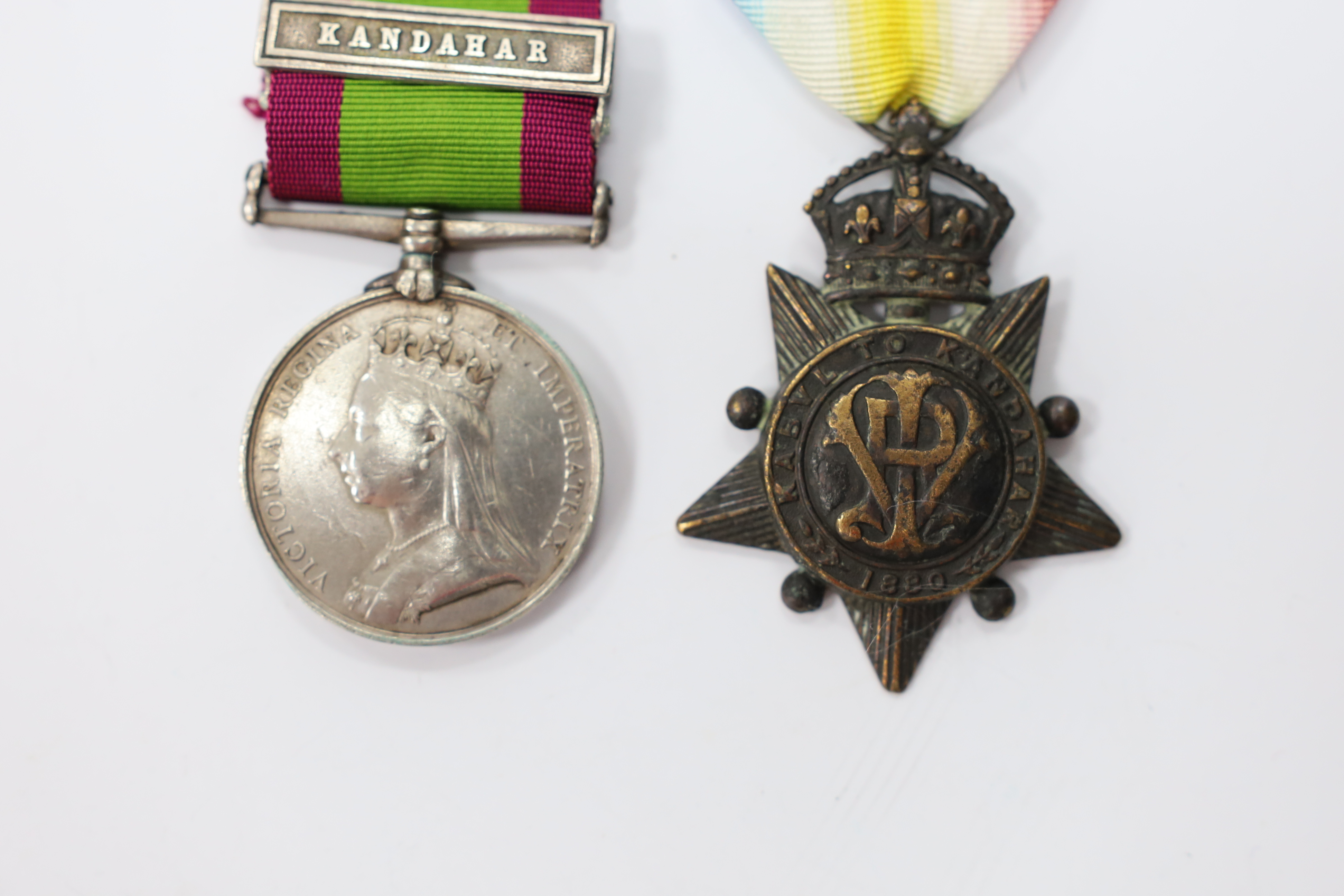 An Afghanistan Medal 1881 with Kandahar clasp to Sowah Singh ..10th Bengal. and a Kabul to Kandahar Star, unnamed as issued.